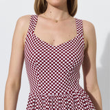 ROMAN HOLIDAYS burgundy chessboard print